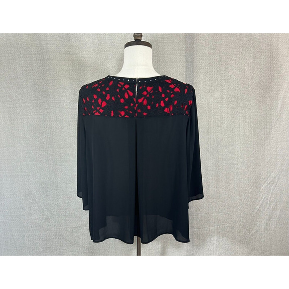 Catherines Top Womens 2X Black Crochet Studded Black Label Semi Sheer Blouse - Picture 2 of 9